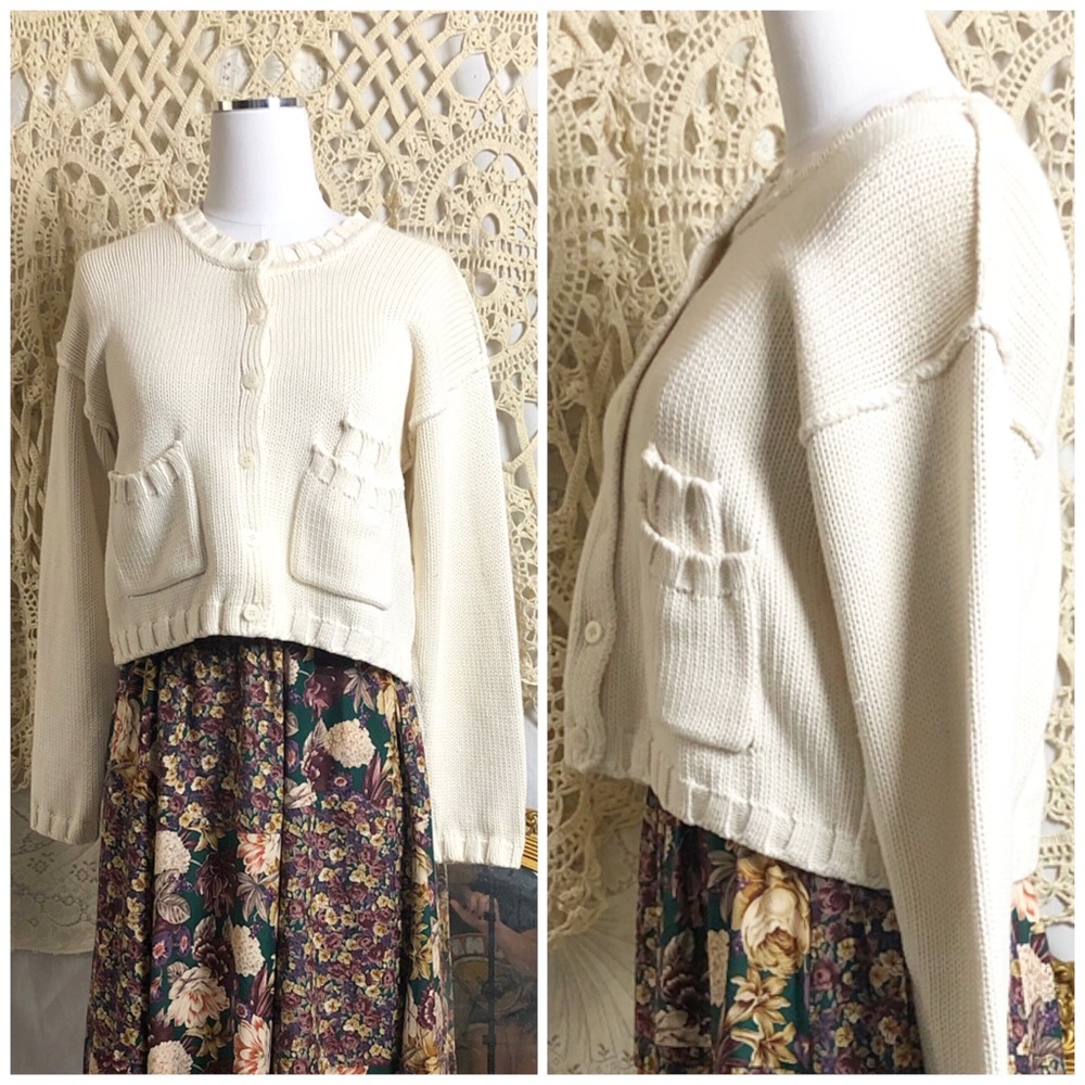 VNTG | cream knit crop cardigan